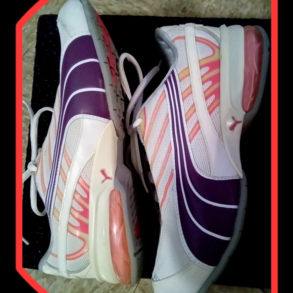 Puma Women's White/Purple Cell Laced Running Trainers - Picture 1 of 8